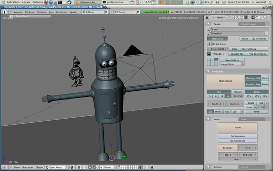 Personagem Bender, do desenho Futurama, recriado no Blender